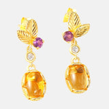 Boucles d'oreilles puces argent plaqué or précieuse citrine
