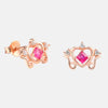 Boucles d'oreilles Argent Or rose précieuse rubis. 