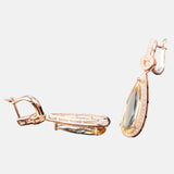 Boucles d'oreilles longue oxyde de zyrconium Argent plaqué or rose pierre citrine 