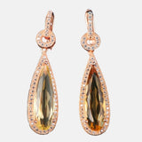 Boucles d'oreilles longue Argent plaqué or rose pierre citrine oxyde de zirconium