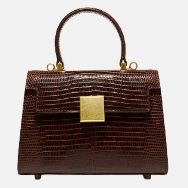 Sac à main luxe en cuir marron naturel imitation croco Doublure polyester Poche intérieure zip Fermeture Cover