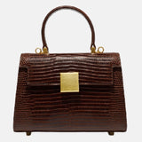 Sac à main luxe en cuir marron naturel imitation croco Doublure polyester Poche intérieure zip Fermeture Cover