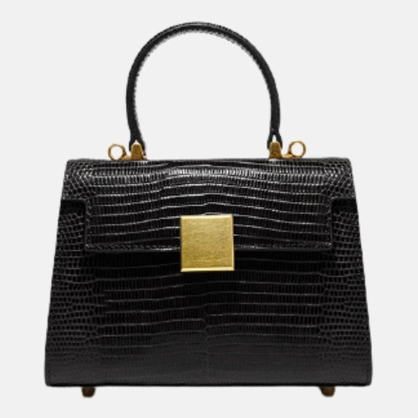 Sac à main luxe en cuir noir imitation croco Doublure polyester Poche intérieure zip Fermeture Cover