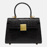 Sac à main luxe en cuir noir imitation croco Doublure polyester Poche intérieure zip Fermeture Cover