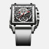 Montre carrée homme créative horlogerie visible fonction calendrier automatique boitier acier inoxydable bracelet silicone blanc