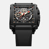 Montre carrée homme créative horlogerie visible fonction calendrier automatique boitier acier inoxydable noir bracelet silicone noir