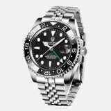 Montre boitier horlogerie bracelet en acier inoxydable avec toutes les foncions, étanche cadran noir pourtour du cadran liserer noir
