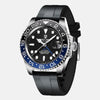 Montre boitier horlogerie bracelet en silicone noir avec toutes les foncions, étanche cadra noir liserer sur le pourtour du cadran bleu et noir