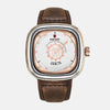 Montre carre style boussole marine quartz boitier acier inoxydable cadran blanc bracelet cuir marron