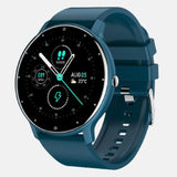 Montre femme connectée Bracelet gel de silice bleu de prusse ios android cadran noir pour toutes les activités sportives jelo'scollection