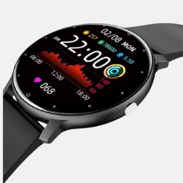 Montre femme connectée Bracelet gel de silice noir ios android cadran noir pour toutes les activités sportives jelo'scollection