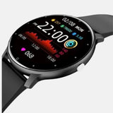 Montre femme connectée Bracelet gel de silice noir ios android cadran noir pour toutes les activités sportives jelo'scollection