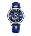 Montre femme boitier acier inoxydable cadran vert bleu de francedouble coeurs saint valentin doré bracelet cuir bleu de france