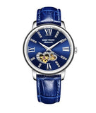Montre femme boitier acier inoxydable cadran vert bleu de francedouble coeurs saint valentin doré bracelet cuir bleu de france
