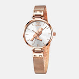 Montre femme a quartz 3 aiguilles thème des oiseaux boitier acier inoxydable et bracelet dore cadran blanc