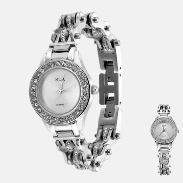 Montre à quartz femme chaine de moto Acier inoxydable brillant