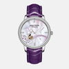 Montre femme boitier inoxydable cadran blanc décorer porter solfège dore bracelet cuir violet
