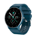 Montre femme connectée Bracelet gel de silice bleu de prusse ios android cadran  noir pour toutes les activités sportives jelo'scollection