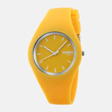 Montre femme minimaliste boitier et bracelet en silicone jaune jonquille horlogerie en acier inoxydable