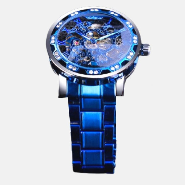 Montre homme boitier 40mm et bracelet extensible acier inoxydable et cadran bleu de france mouvement automatique verre hardlex cadran lumineux bleu