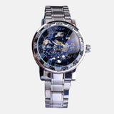 Montre homme boitier 40mm et bracelet acier inoxydable et cadran acier mouvement automatique verre hardlex cadran lumineux bleu 