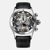 Montre homme horlogerie acier inoxydable quartz automatique boitier acier cadran acier étanche 5bars dimensions 45mm 25mm bracelet cuir noir