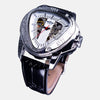 Montre homme triangulaire boitier 45mm inoxydable acier cadran acier automatique verres cristal étanche bracelet PUf  cuir noir