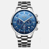  Montre horlogerie cadran bleu quartz 44m 10.5mm étanche 30m chronographe multiple dates lecture de nuit bracelet acier inoxydable acier extensif 23cm