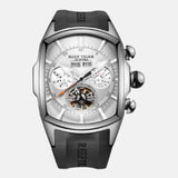 Montre acier inoxydable carrée rectangulaire homme bracelet silicone noir cadran acier