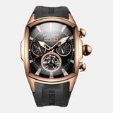 Montre acier inoxydable carrée rectangulaire homme bracelet silicone noir cadran couleur or rose