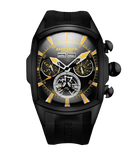 Montre acier inoxydable carrée rectangulaire homme bracelet silicone cadran couleur or rose fond de montre noir aiguille et heur jaune