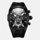 Montre acier inoxydable carrée rectangulaire homme bracelet silicone cadran couleur or rose fond de montre noir aiguille et heure blanc