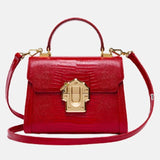 Sac à main de femme en cuir de luxe et bandoulière fine rouge tres haute qualite