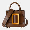 Sac à main de femme en cuir nature fonce bandoulière à grande boucle doré