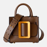 Sac à main de femme en cuir nature fonce bandoulière à grande boucle doré