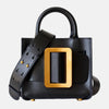 Sac à main de femme en cuir noir fonce bandoulière à grande boucle doré