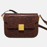 Sac d'épaule de luxe femme en cuir impression peau de lézard marron