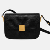 Sac d'épaule de luxe femme en cuir impression peau de lézard noir