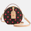 mini sac rond tendance stars de la mode et cinéma cerise imprimé sur soie façon grande marque bandoulière en cuir
